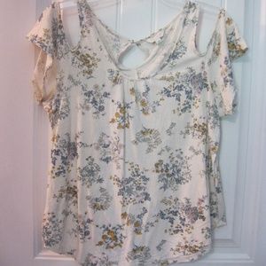 Lucky Brand Cold Shoulder Floral Top Medium